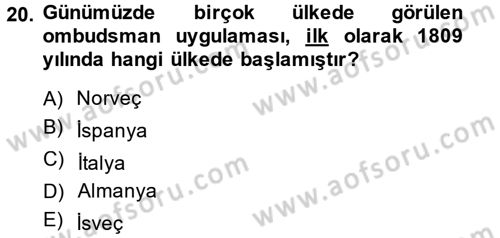 Mahalli İdareler Maliyesi Dersi 2014 - 2015 Yılı (Final) Dönem Sonu Sınav Soruları 20. Soru