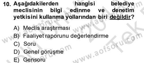 Mahalli İdareler Maliyesi Dersi 2014 - 2015 Yılı Tek Ders Sınav Soruları 10. Soru