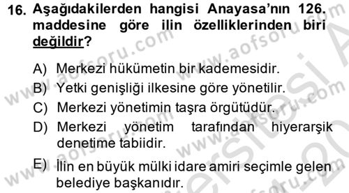 Mahalli İdareler Maliyesi Dersi 2014 - 2015 Yılı Tek Ders Sınav Soruları 16. Soru