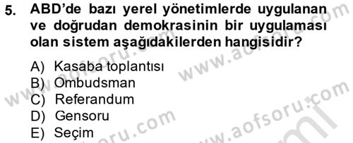Mahalli İdareler Maliyesi Dersi 2014 - 2015 Yılı Tek Ders Sınav Soruları 5. Soru
