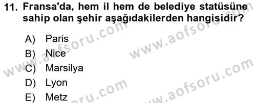 Mahalli İdareler Maliyesi Dersi 2015 - 2016 Yılı (Vize) Ara Sınav Soruları 11. Soru