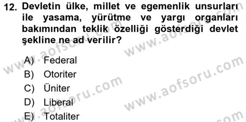 Mahalli İdareler Maliyesi Dersi 2015 - 2016 Yılı (Vize) Ara Sınav Soruları 12. Soru