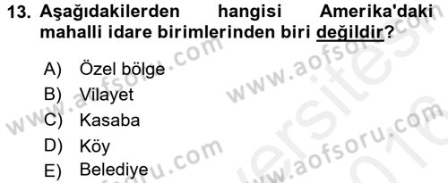 Mahalli İdareler Maliyesi Dersi 2015 - 2016 Yılı (Vize) Ara Sınav Soruları 13. Soru