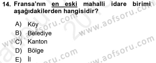 Mahalli İdareler Maliyesi Dersi 2015 - 2016 Yılı (Vize) Ara Sınav Soruları 14. Soru