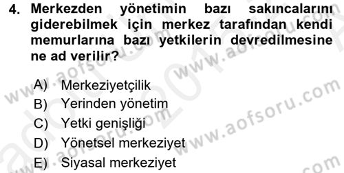 Mahalli İdareler Maliyesi Dersi 2015 - 2016 Yılı (Vize) Ara Sınav Soruları 4. Soru