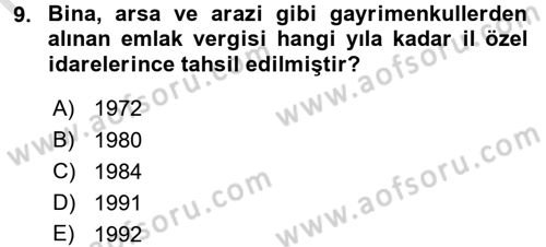 Mahalli İdareler Maliyesi Dersi 2015 - 2016 Yılı (Final) Dönem Sonu Sınav Soruları 9. Soru