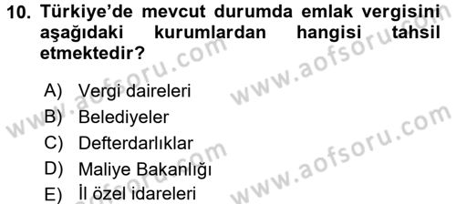 Mahalli İdareler Maliyesi Dersi 2015 - 2016 Yılı Tek Ders Sınav Soruları 10. Soru