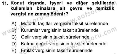 Mahalli İdareler Maliyesi Dersi 2015 - 2016 Yılı Tek Ders Sınav Soruları 11. Soru
