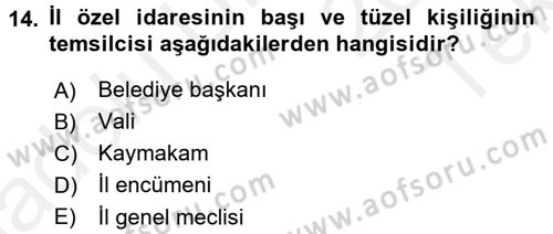 Mahalli İdareler Maliyesi Dersi 2015 - 2016 Yılı Tek Ders Sınav Soruları 14. Soru