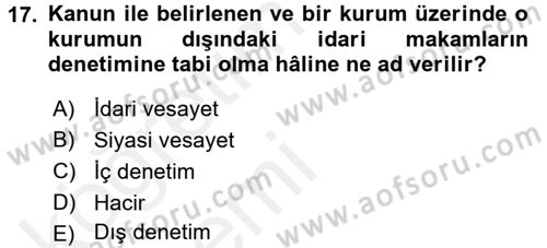 Mahalli İdareler Maliyesi Dersi 2015 - 2016 Yılı Tek Ders Sınav Soruları 17. Soru