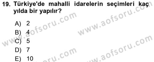 Mahalli İdareler Maliyesi Dersi 2015 - 2016 Yılı Tek Ders Sınav Soruları 19. Soru