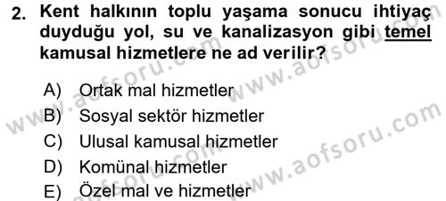 Mahalli İdareler Maliyesi Dersi 2015 - 2016 Yılı Tek Ders Sınav Soruları 2. Soru
