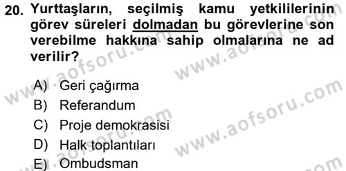 Mahalli İdareler Maliyesi Dersi 2015 - 2016 Yılı Tek Ders Sınav Soruları 20. Soru