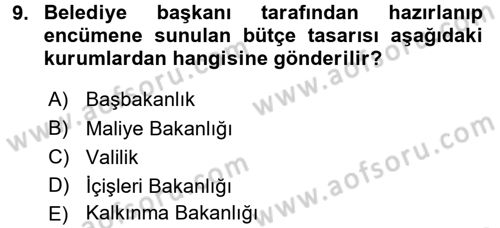 Mahalli İdareler Maliyesi Dersi 2015 - 2016 Yılı Tek Ders Sınav Soruları 9. Soru