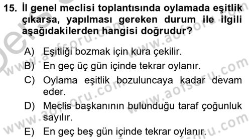 Mahalli İdareler Maliyesi Dersi 2016 - 2017 Yılı 3 Ders Sınav Soruları 15. Soru