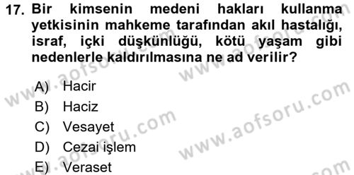 Mahalli İdareler Maliyesi Dersi 2016 - 2017 Yılı 3 Ders Sınav Soruları 17. Soru