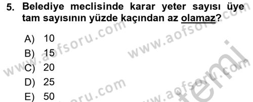 Mahalli İdareler Maliyesi Dersi 2016 - 2017 Yılı 3 Ders Sınav Soruları 5. Soru