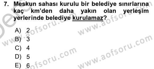 Mahalli İdareler Maliyesi Dersi 2016 - 2017 Yılı 3 Ders Sınav Soruları 7. Soru