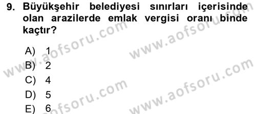 Mahalli İdareler Maliyesi Dersi 2016 - 2017 Yılı 3 Ders Sınav Soruları 9. Soru