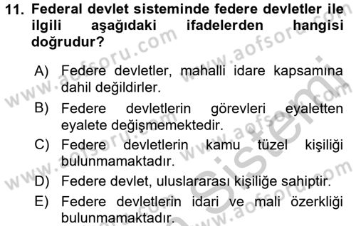 Mahalli İdareler Maliyesi Dersi 2016 - 2017 Yılı (Vize) Ara Sınav Soruları 11. Soru