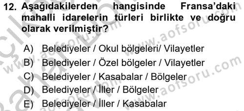 Mahalli İdareler Maliyesi Dersi 2016 - 2017 Yılı (Vize) Ara Sınav Soruları 12. Soru