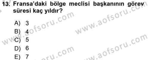 Mahalli İdareler Maliyesi Dersi 2016 - 2017 Yılı (Vize) Ara Sınav Soruları 13. Soru