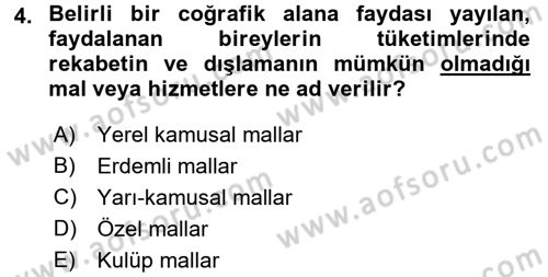 Mahalli İdareler Maliyesi Dersi 2016 - 2017 Yılı (Vize) Ara Sınav Soruları 4. Soru