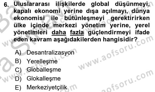 Mahalli İdareler Maliyesi Dersi 2016 - 2017 Yılı (Vize) Ara Sınav Soruları 6. Soru