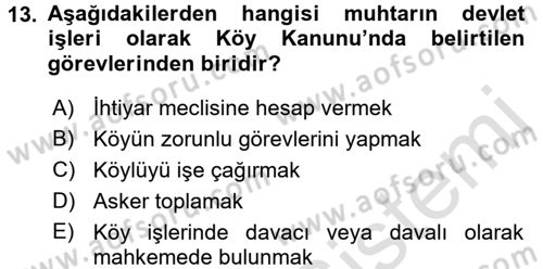 Mahalli İdareler Maliyesi Dersi 2016 - 2017 Yılı (Final) Dönem Sonu Sınav Soruları 13. Soru
