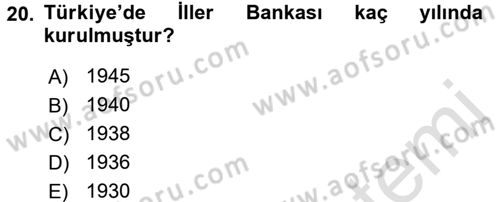 Mahalli İdareler Maliyesi Dersi 2016 - 2017 Yılı (Final) Dönem Sonu Sınav Soruları 20. Soru