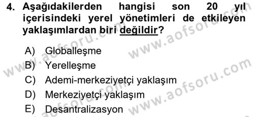 Mahalli İdareler Maliyesi Dersi 2016 - 2017 Yılı (Final) Dönem Sonu Sınav Soruları 4. Soru