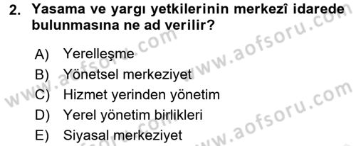 Mahalli İdareler Maliyesi Dersi 2017 - 2018 Yılı (Vize) Ara Sınav Soruları 2. Soru