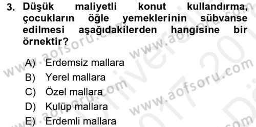 Mahalli İdareler Maliyesi Dersi 2017 - 2018 Yılı (Vize) Ara Sınav Soruları 3. Soru