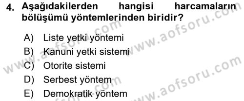 Mahalli İdareler Maliyesi Dersi 2017 - 2018 Yılı (Final) Dönem Sonu Sınav Soruları 4. Soru