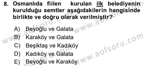 Mahalli İdareler Maliyesi Dersi 2017 - 2018 Yılı (Final) Dönem Sonu Sınav Soruları 8. Soru