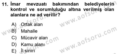 Mahalli İdareler Maliyesi Dersi 2018 - 2019 Yılı 3 Ders Sınav Soruları 11. Soru