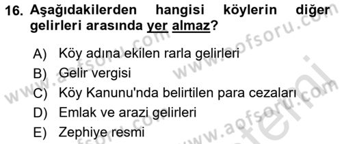 Mahalli İdareler Maliyesi Dersi 2018 - 2019 Yılı 3 Ders Sınav Soruları 16. Soru