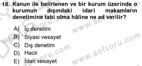 Mahalli İdareler Maliyesi Dersi 2018 - 2019 Yılı 3 Ders Sınav Soruları 18. Soru