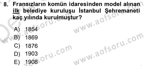 Mahalli İdareler Maliyesi Dersi 2018 - 2019 Yılı 3 Ders Sınav Soruları 8. Soru