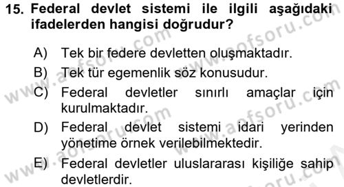 Mahalli İdareler Maliyesi Dersi 2018 - 2019 Yılı (Vize) Ara Sınav Soruları 15. Soru