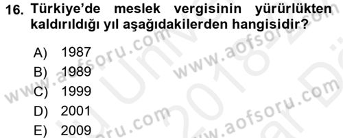 Mahalli İdareler Maliyesi Dersi 2018 - 2019 Yılı (Vize) Ara Sınav Soruları 16. Soru