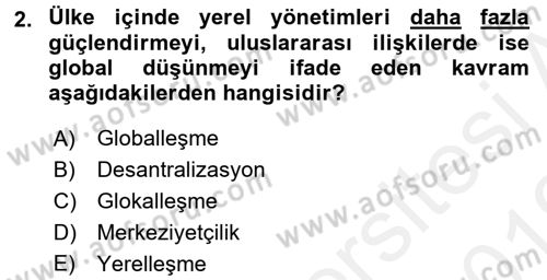 Mahalli İdareler Maliyesi Dersi 2018 - 2019 Yılı (Vize) Ara Sınav Soruları 2. Soru