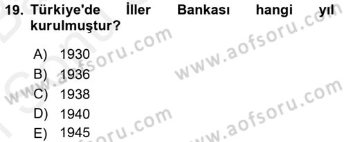 Mahalli İdareler Maliyesi Dersi 2018 - 2019 Yılı (Final) Dönem Sonu Sınav Soruları 19. Soru