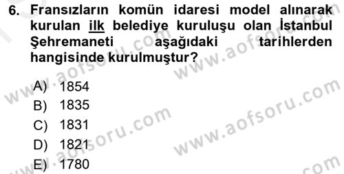 Mahalli İdareler Maliyesi Dersi 2018 - 2019 Yılı (Final) Dönem Sonu Sınav Soruları 6. Soru