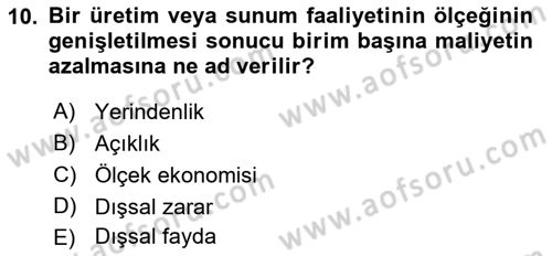 Mahalli İdareler Maliyesi Dersi 2021 - 2022 Yılı (Vize) Ara Sınav Soruları 10. Soru