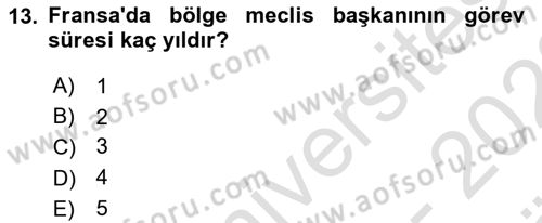 Mahalli İdareler Maliyesi Dersi 2021 - 2022 Yılı (Vize) Ara Sınav Soruları 13. Soru