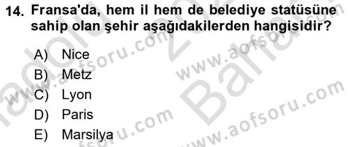 Mahalli İdareler Maliyesi Dersi 2021 - 2022 Yılı (Vize) Ara Sınav Soruları 14. Soru