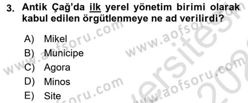 Mahalli İdareler Maliyesi Dersi 2021 - 2022 Yılı (Vize) Ara Sınav Soruları 3. Soru