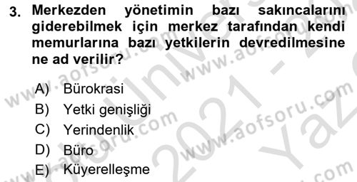 Mahalli İdareler Maliyesi Dersi 2021 - 2022 Yılı Yaz Okulu Sınav Soruları 3. Soru
