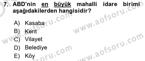 Mahalli İdareler Maliyesi Dersi 2021 - 2022 Yılı Yaz Okulu Sınav Soruları 7. Soru